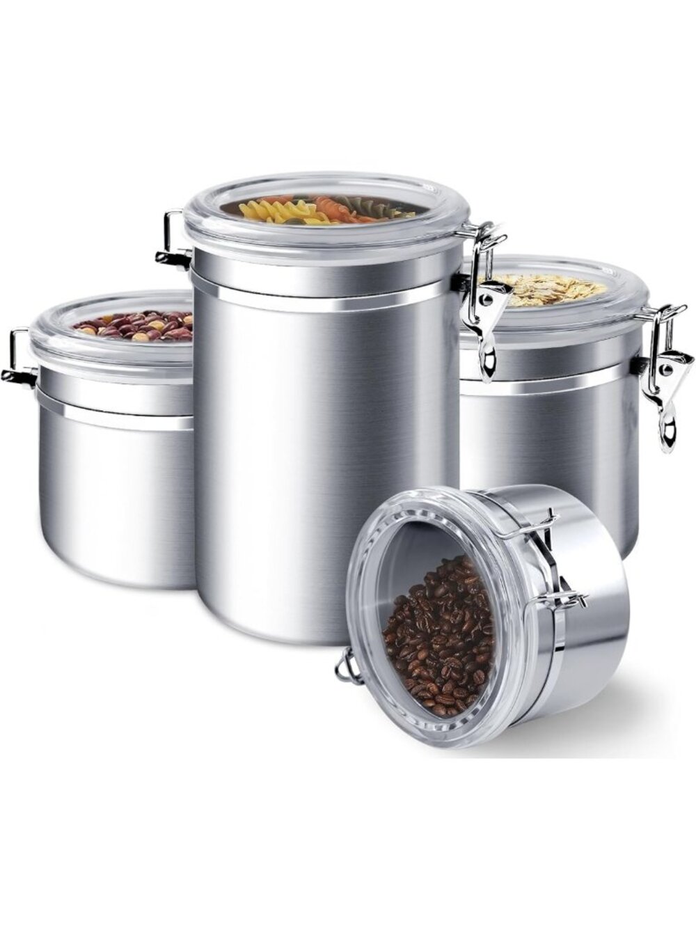 4-Piece Stainless Steel Airtight Food Storage Canister Set with Lids - Kitchen